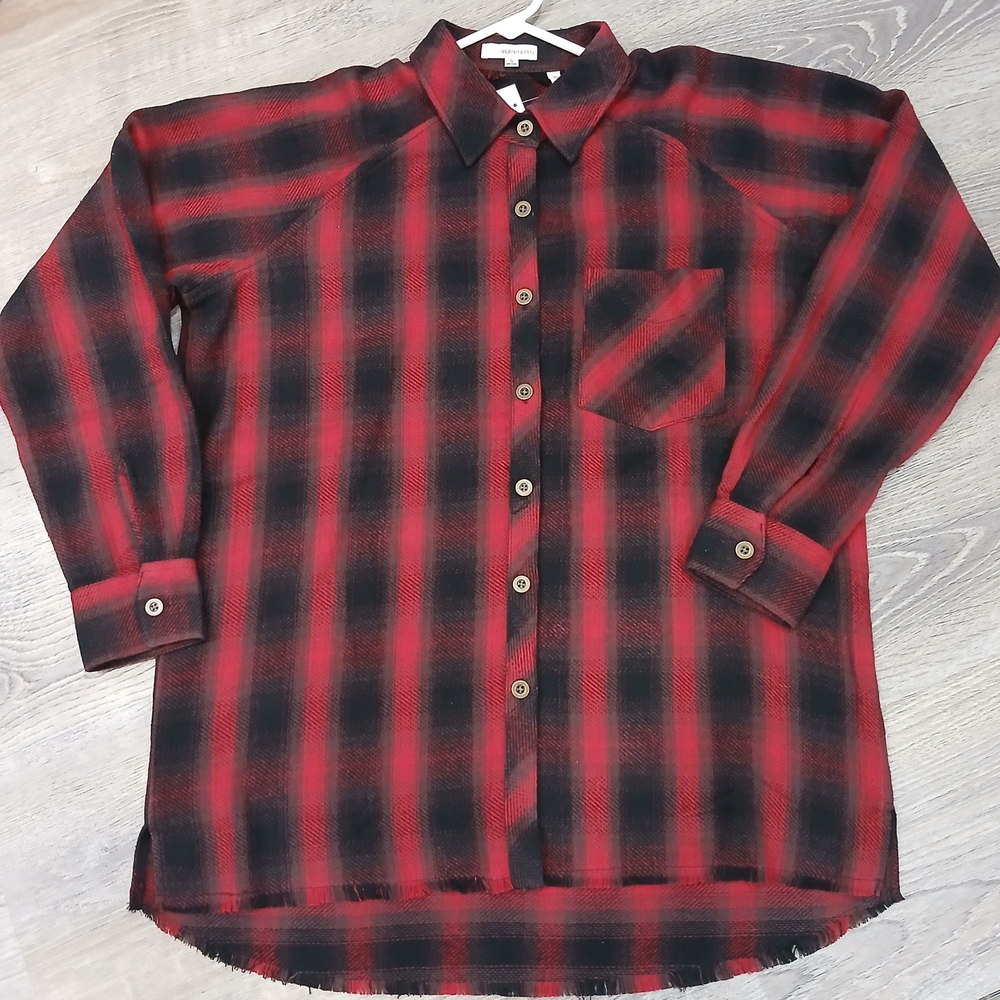 Plaid Button Down Shirt - Red and Black
